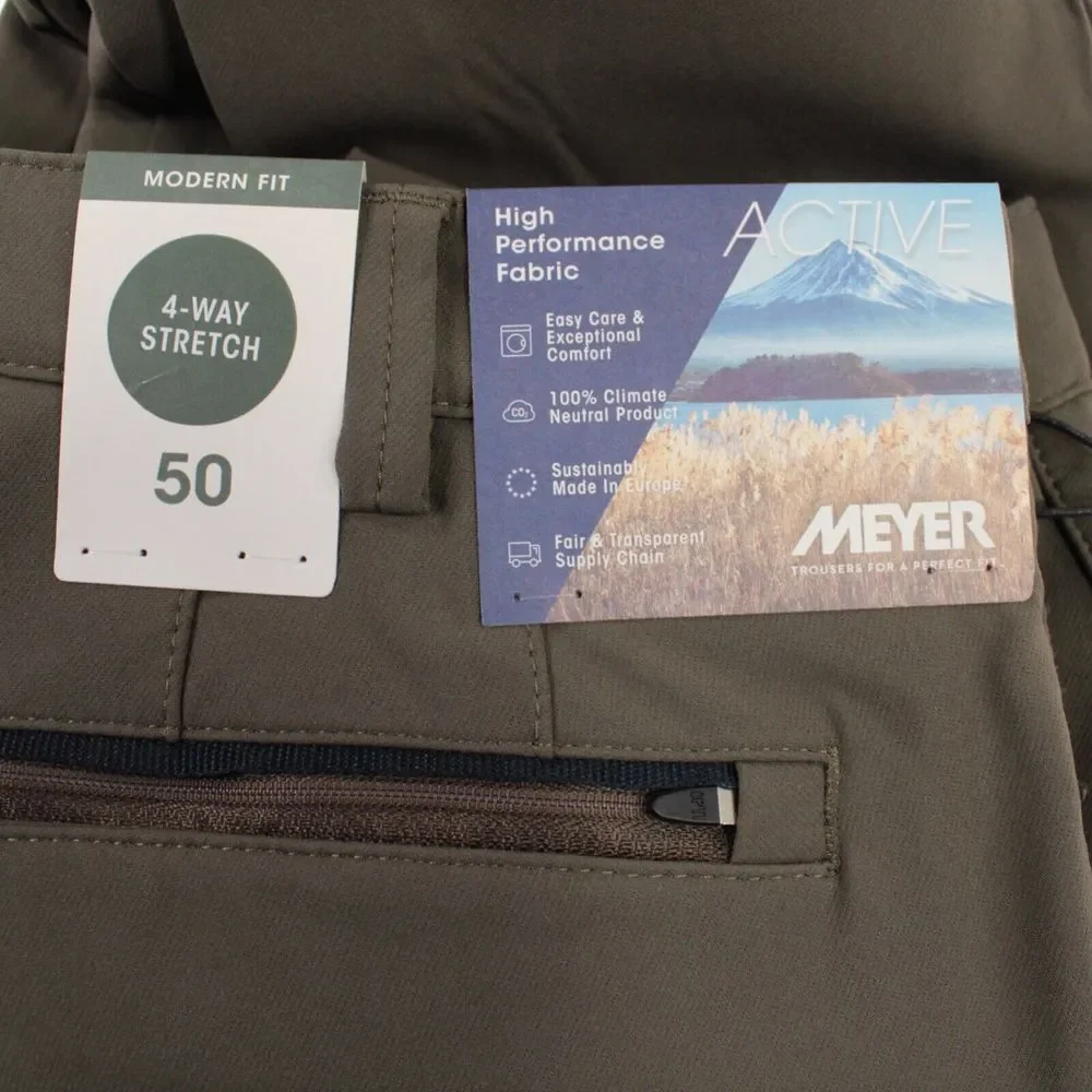 Meyer NWT Chinos / Casual Pants Size 50 34 US Solid Brownish Green Cotton Blend - Picture 5 of 11